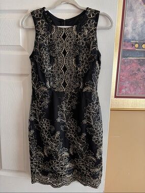 Guess Black Mini Dress with Gold Embroidery